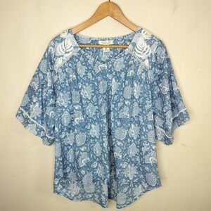 Rachel Zoe Floral Top Embroidered Hi Low Hem Boho